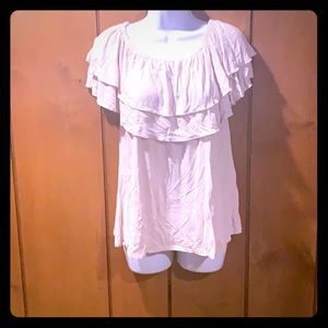 Chelsea and Theodore pink ruffled shirt